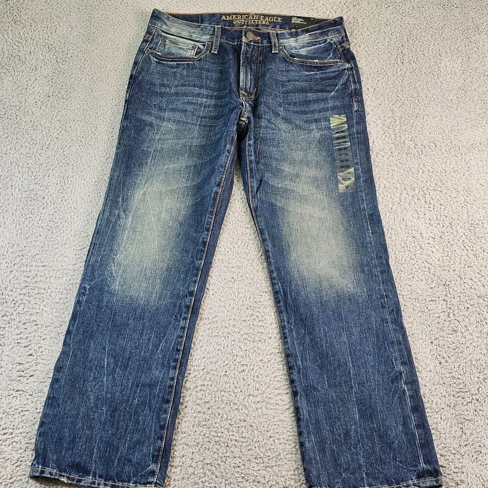 American Eagle Original Straight Jeans Mens 30x30 Blue Medium Vintage Wash Denim